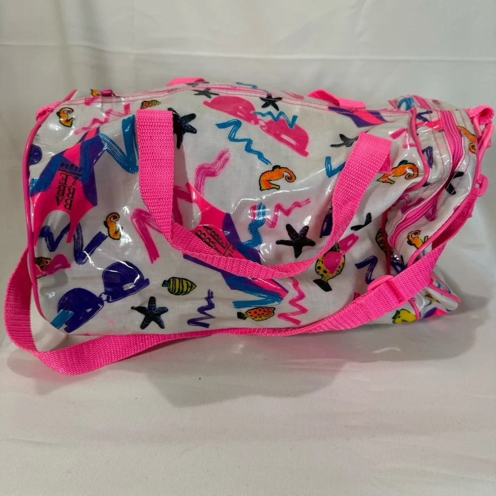 RARE 1989 Barbie Mattel Inc. Vintage Girl's Duffle Bag & Pouch Vinyl Graphic Art